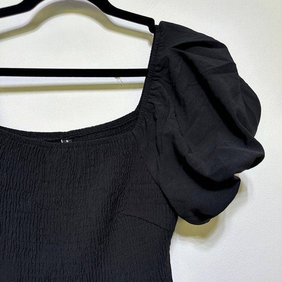 Black Puff Sleeve Tiered Midi Dress | Square Neck Romantic Flowy Holiday Dress - Picture 3 of 5